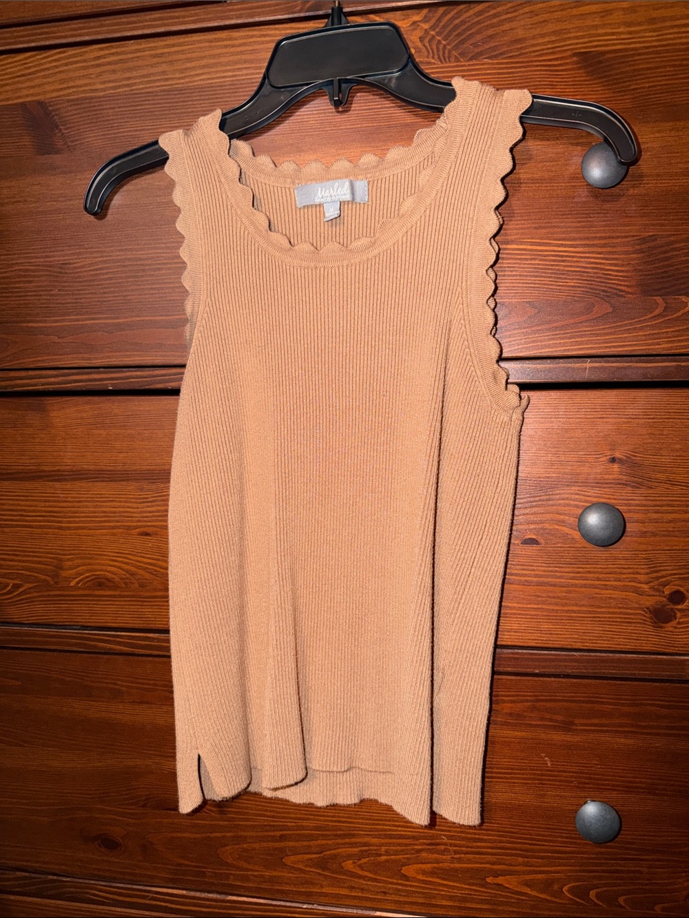 Marled Reunited Clothing Camel Ribbed Scalloped Tank Top Size M